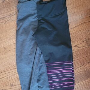Old Navy Gray and Black Leggings with Pink Stripes